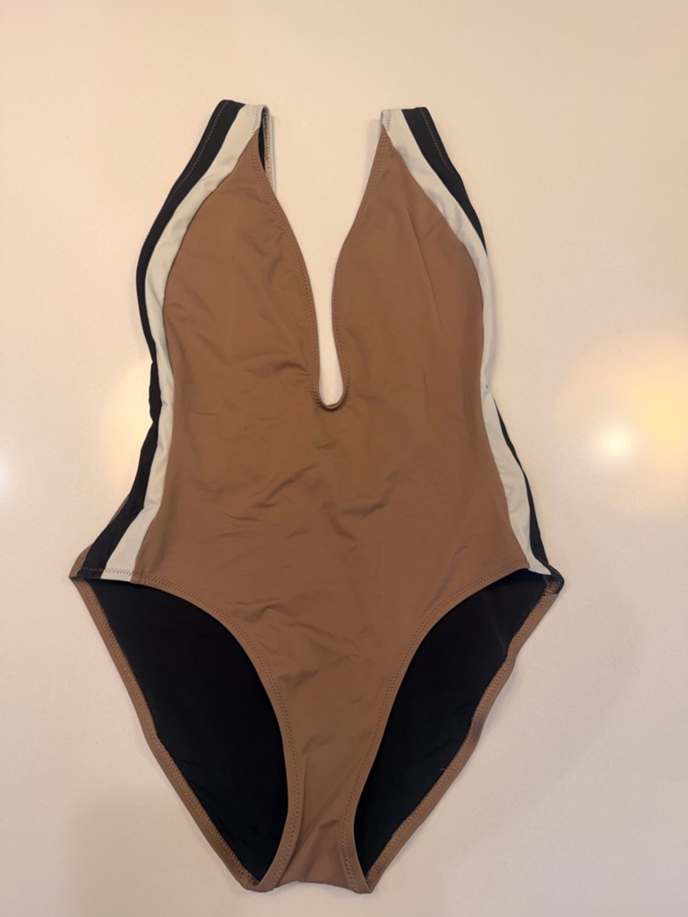 SOLID & STRIPED Brown, Black & White Colorblock One-Piece! EUC! Medium